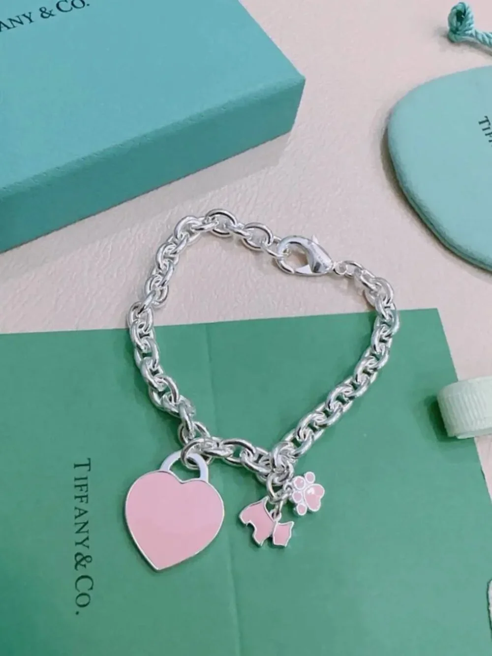 Tiffany & Co. Pink Heart Silver Bracelet